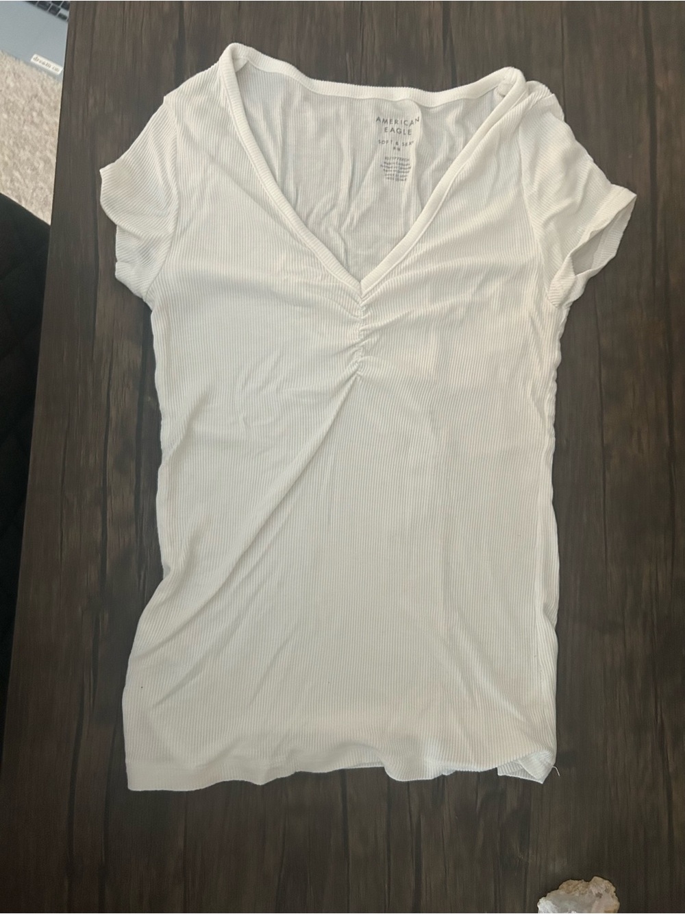 American Eagle ‘Soft and Sexy’ White Ribbed V-Neck Short Sleeve Tee